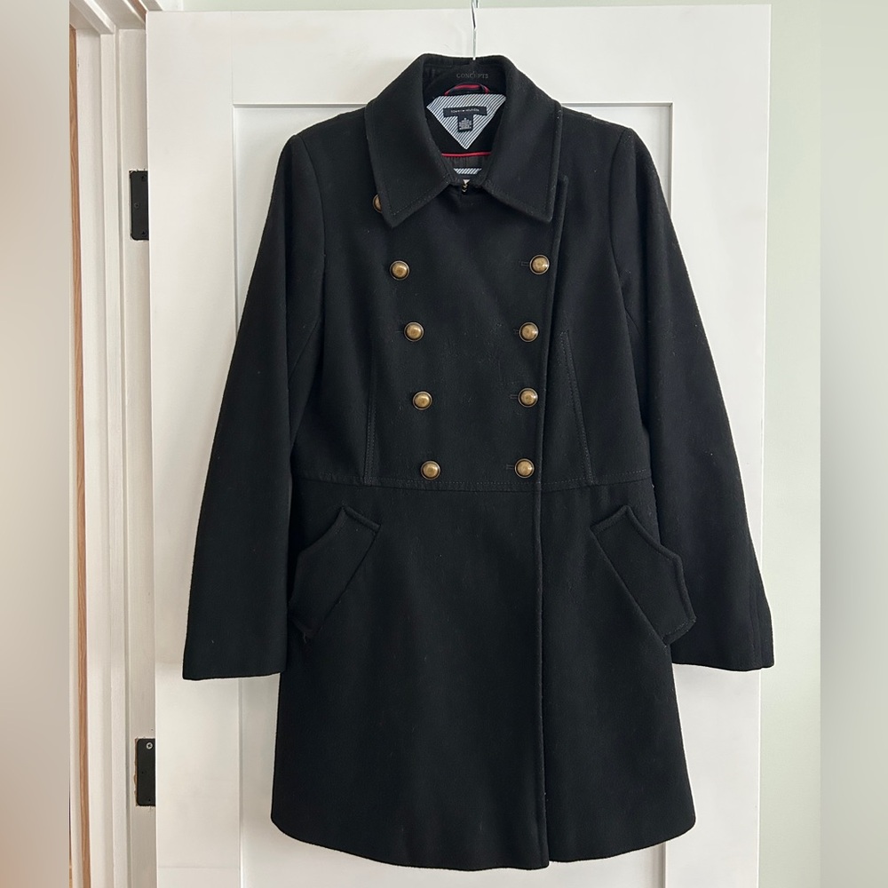 Tommy Hilfiger Black Pea Coat with Gold Buttons